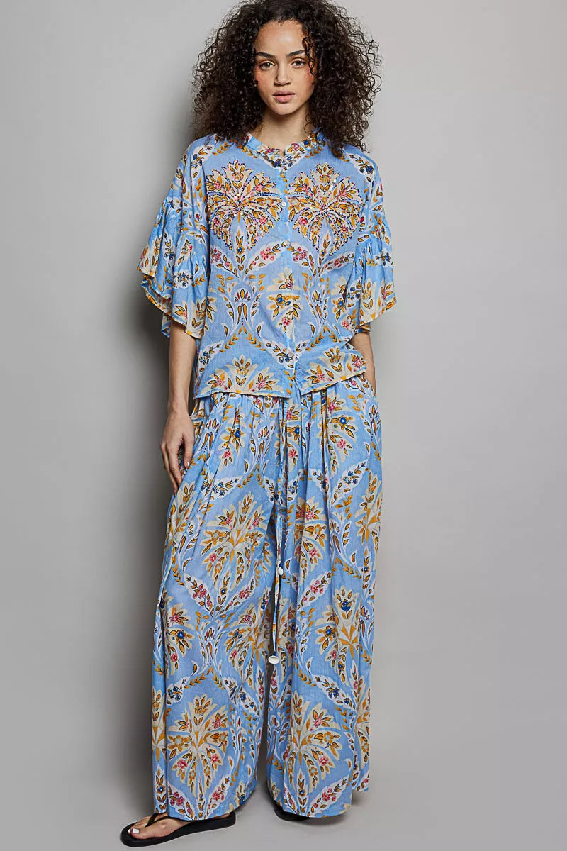 TEEK - Floral Printed Woven Ruffle Sleeve Shirt TOPS TEEK Trend