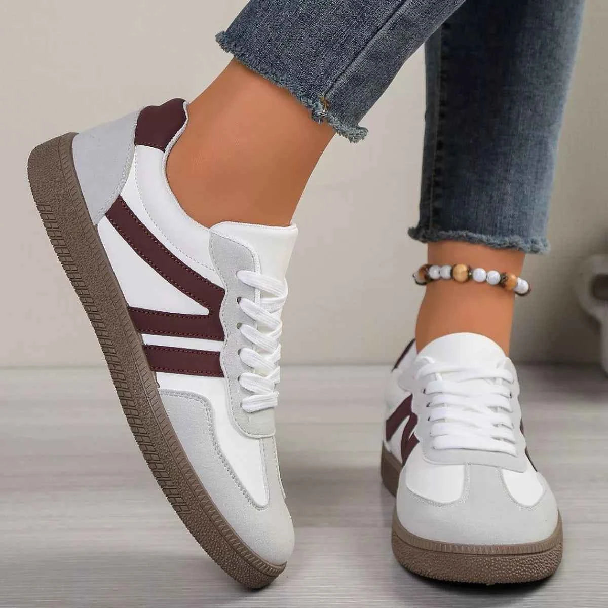 Striped Lace-Up Casual Sneakers Trendsi