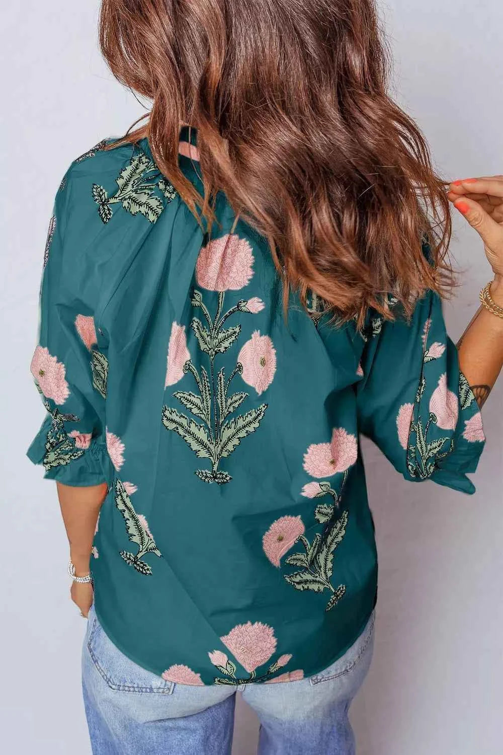 Floral Embroidered Notched Blouse Trendsi
