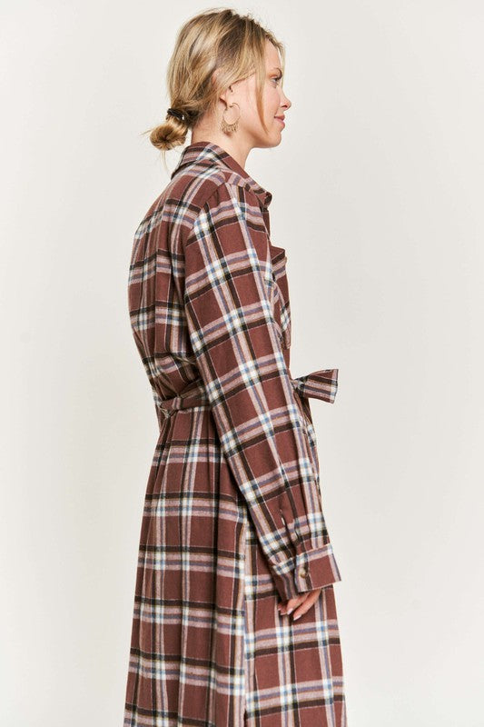 TEEK - PLUS SIZE  PLAID PRINT COLLAR LONG SHIRT DRESS DRESS TEEK FG   