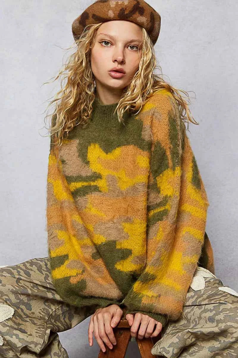TEEK - Mock Neck Abstract Colorblock Pattern Sweater TOPS TEEK Trend