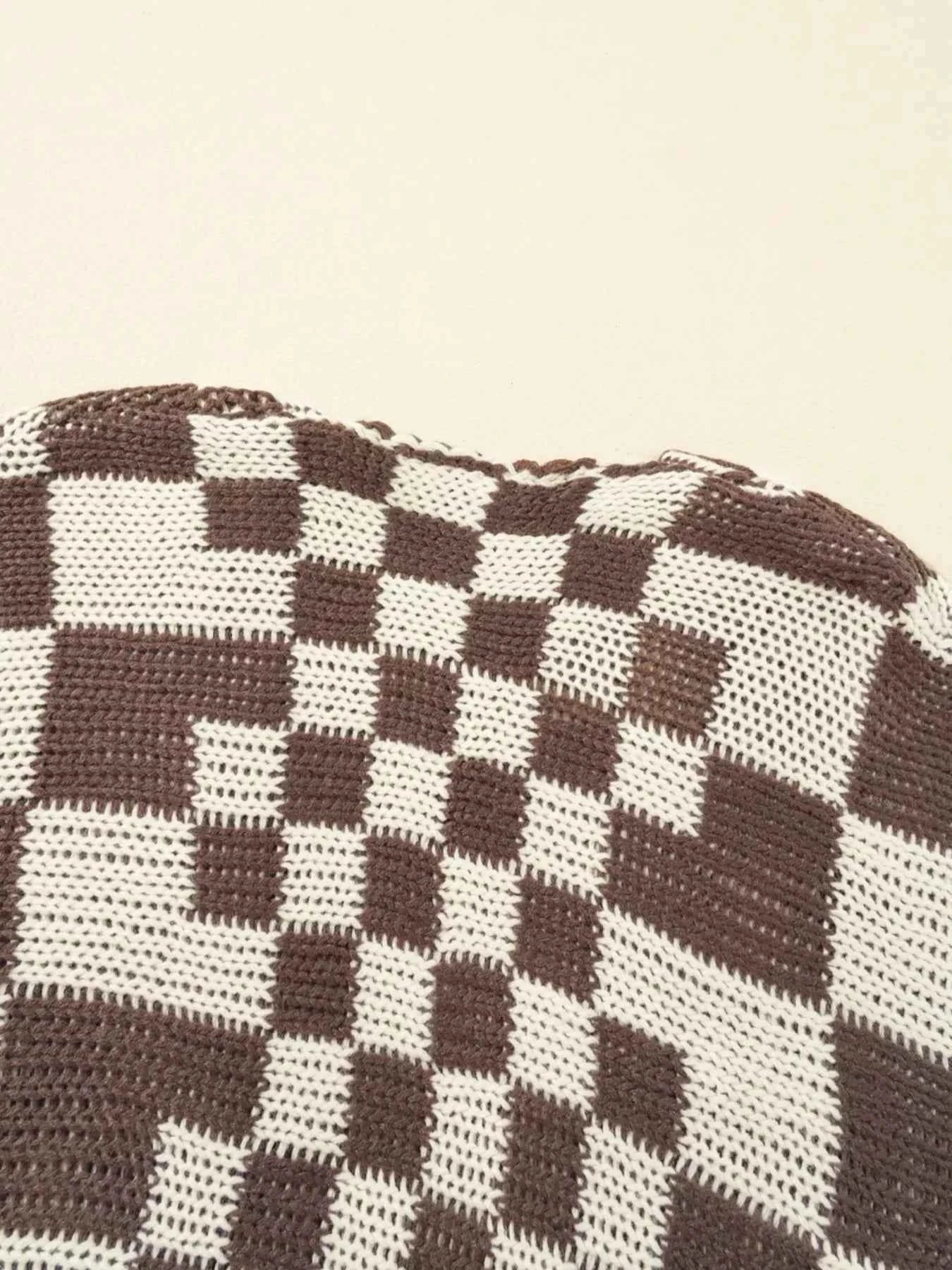 Checkerboard Pattern Sweater Cardigan Trendsi