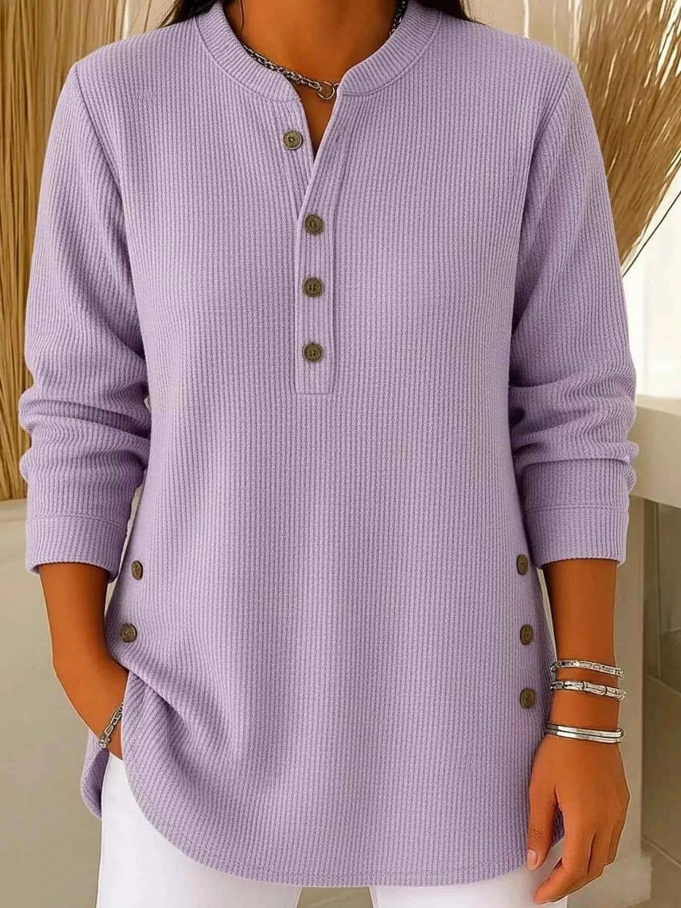 TEEK - Full Size Ribbed Half Button Henley Top Plus Size TOPS TEEK Trend Purple S
