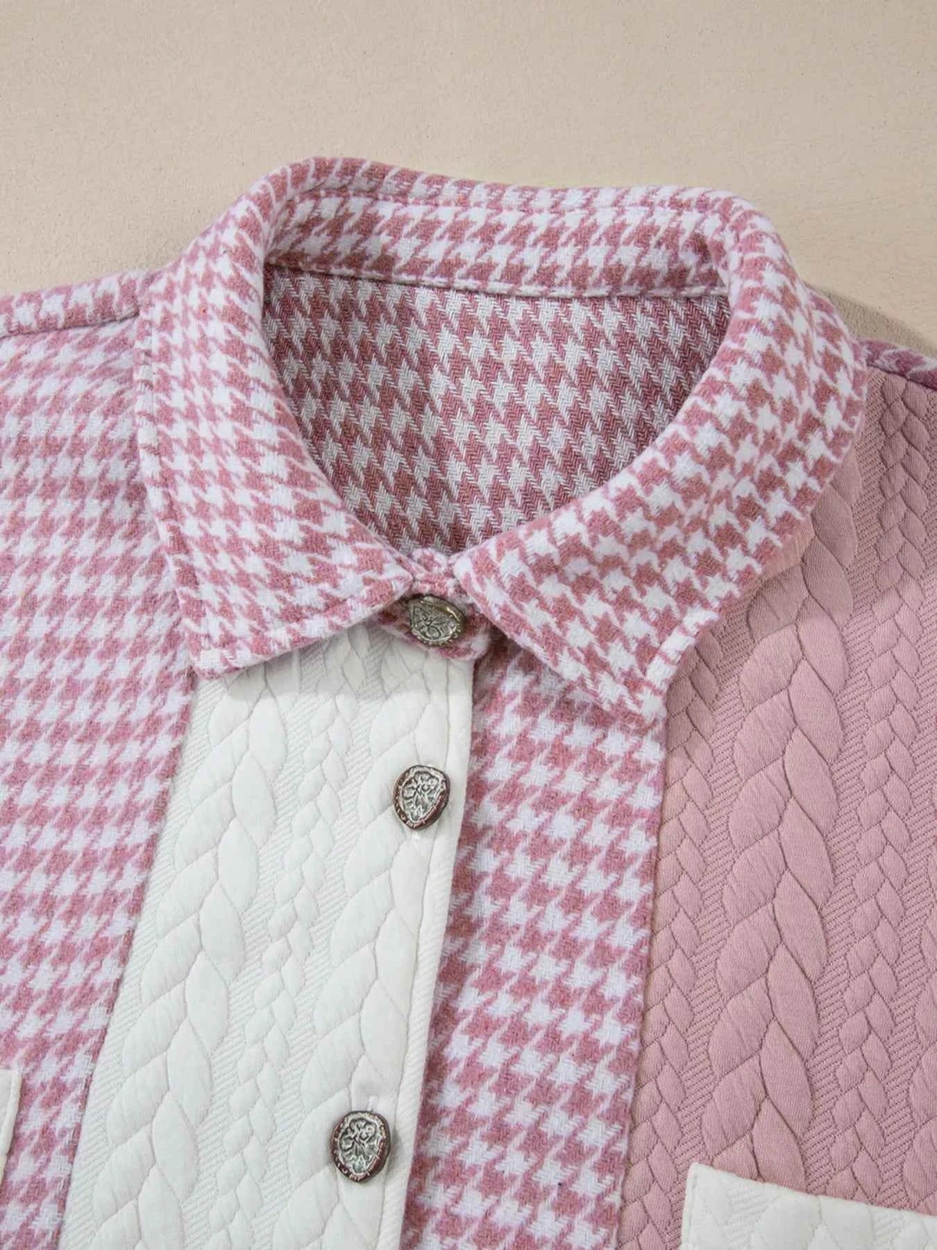 TEEK - Button Down Houndstooth Color Block Shacket TOPS TEEK Trend