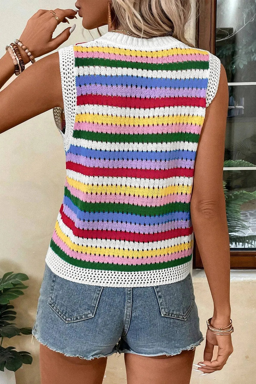 TEEK - Yellow Multicolor Contrast Round Neck Sweater Vest  TEEK Trend   