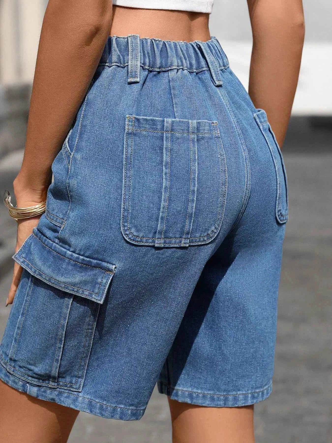 TEEK - High-Waisted Wash Denim Shorts SHORTS TEEK Trend