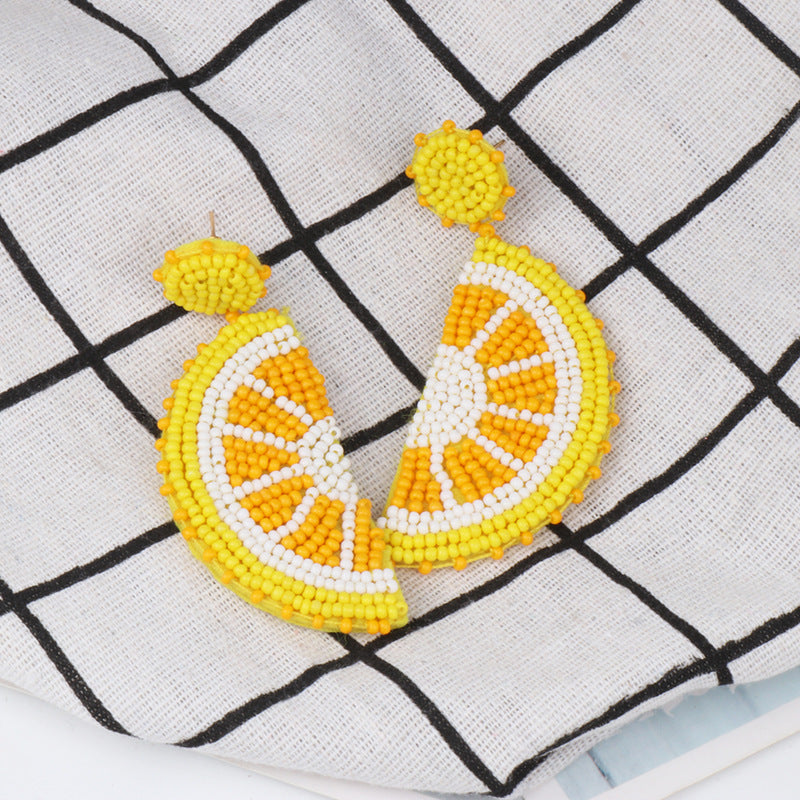 True Yellow Citrus Slice Beaded Earrings JEWELRY TEEK Trend   