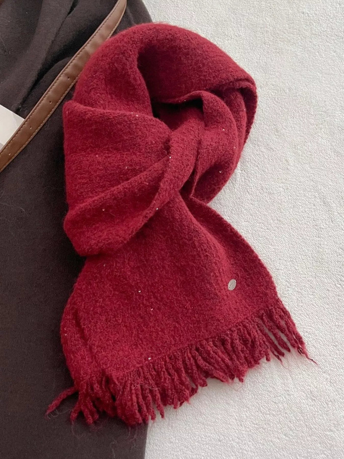 Fringe Hem Knitted Scarf Trendsi