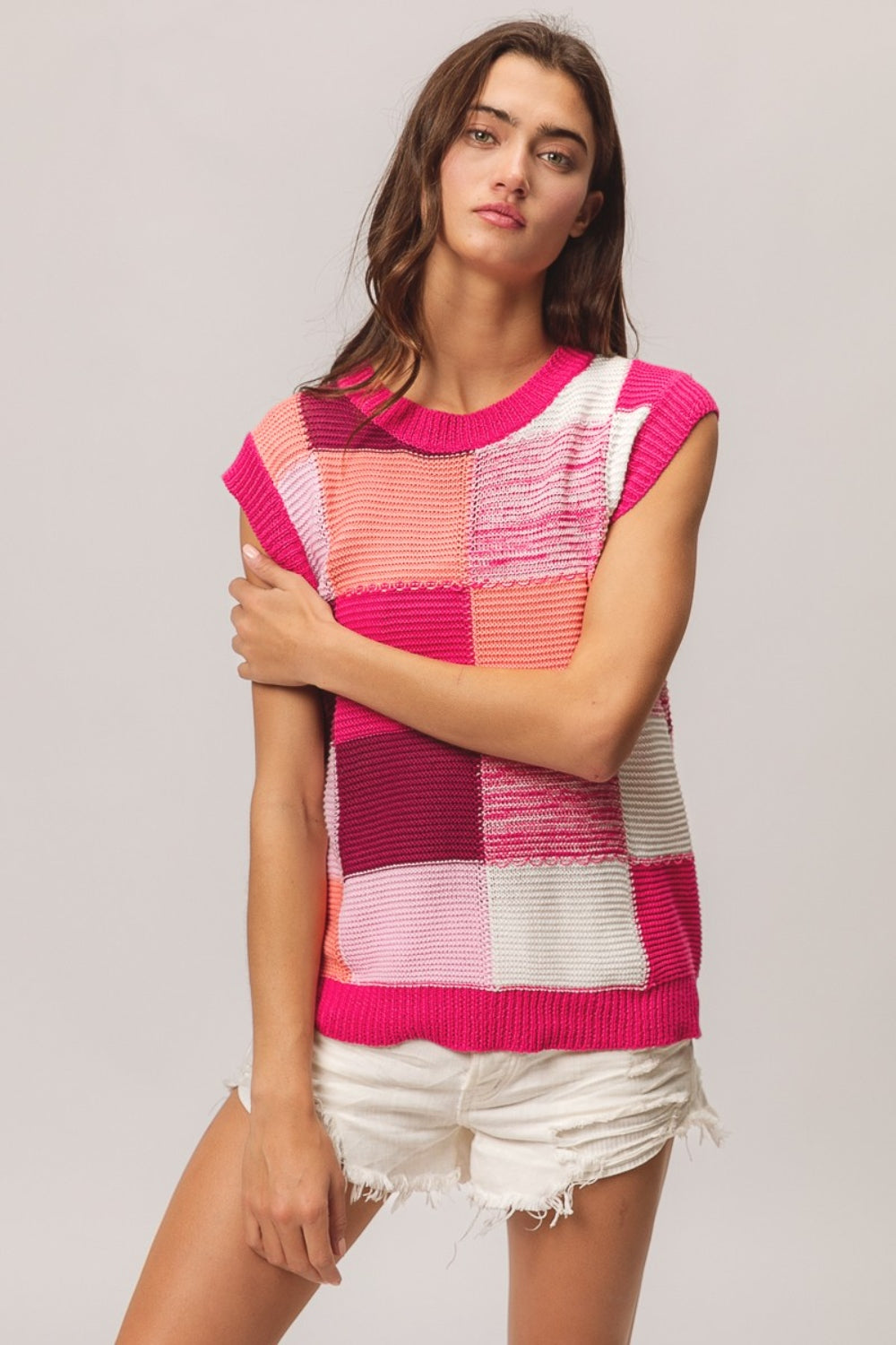 TEEK - Fuchsia Combo Color Block Sweater Vest SWEATER TEEK Trend   