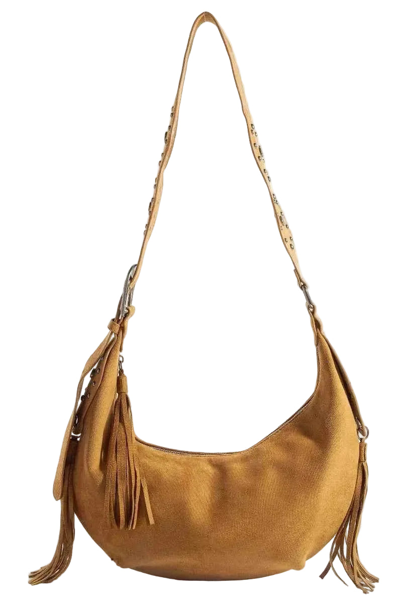 Fame Half Moon Fringe Buckle Strap Hobo Bag