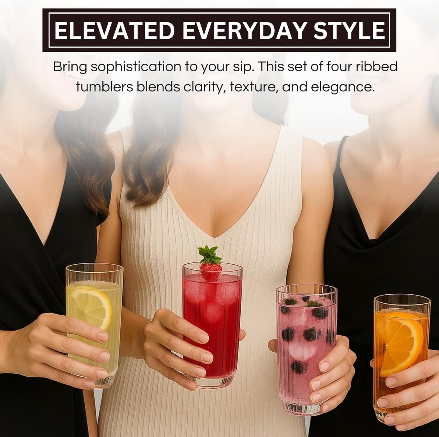 TEEK - Khen Shatterproof Ribbed - Set of 4 Clear 12oz Tritan Tumblers HOME DECOR TEEK KS