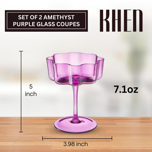 TEEK - Flower Wave Coupe Cocktail Colored Glasses Set | Amethyst Purple HOME DECOR TEEK KS