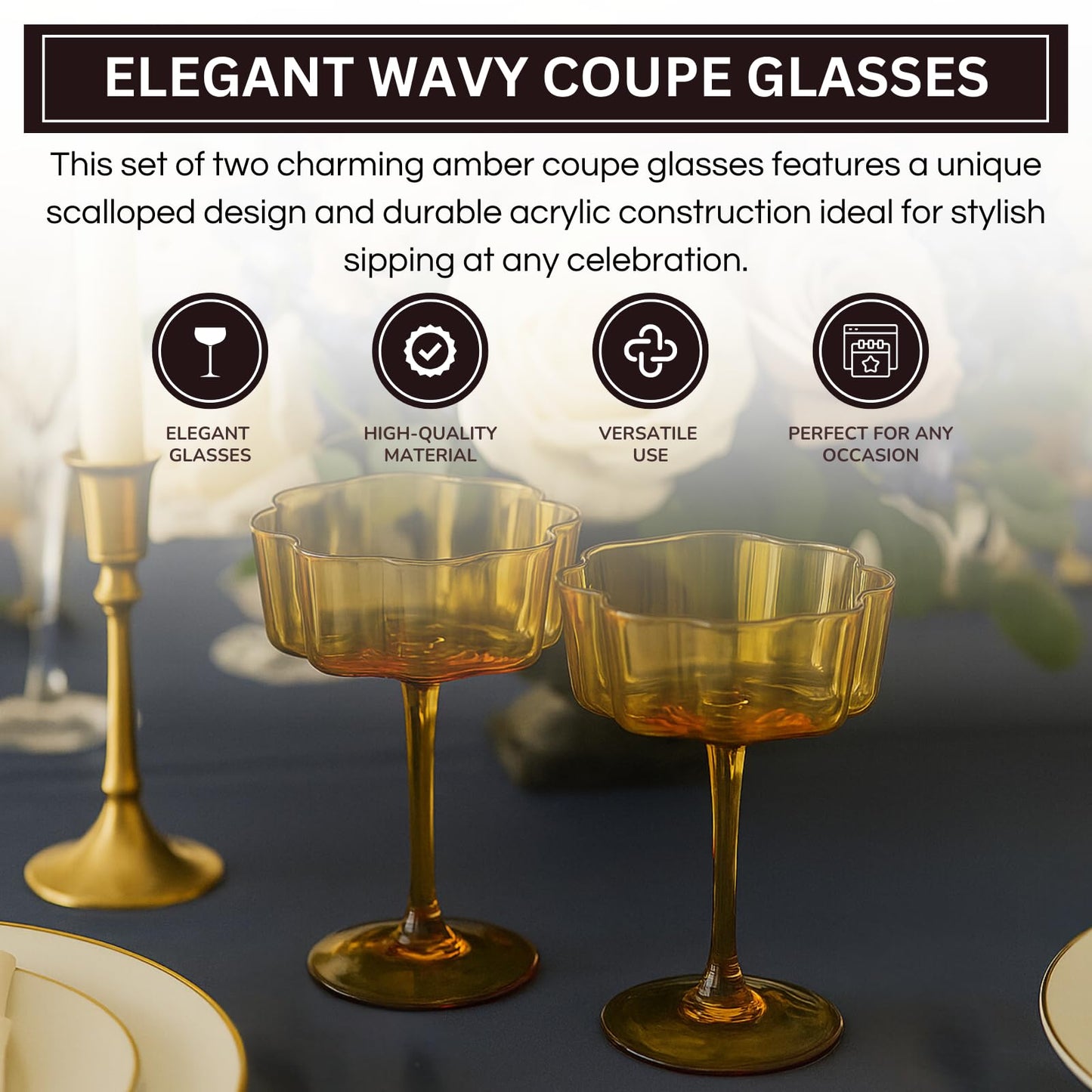TEEK - Flower Wave Coupe Cocktail Colored Glasses Set | Amber HOME DECOR TEEK KS