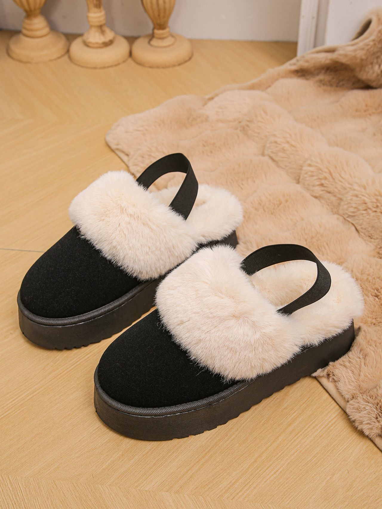 TEEK - Faux Fur Round Toe Platform Slippers SHOES TEEK Trend Black 6