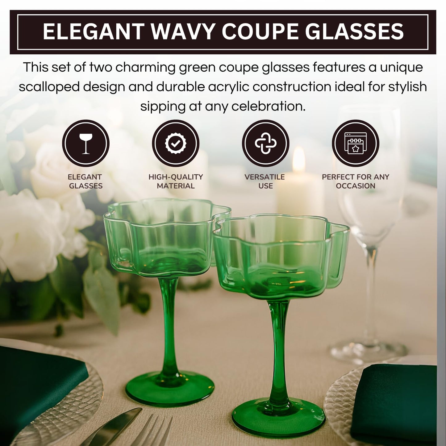 TEEK - Flower Wave Coupe Cocktail Colored Glasses Set | Jade HOME DECOR TEEK KS