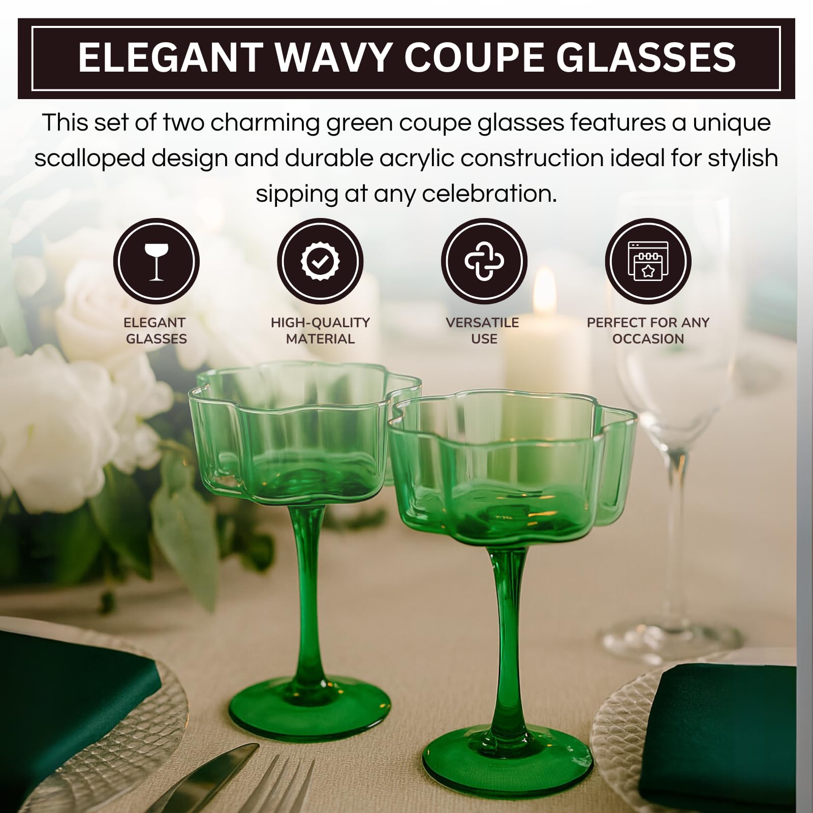 TEEK - Flower Wave Coupe Cocktail Colored Glasses Set | Jade HOME DECOR TEEK KS