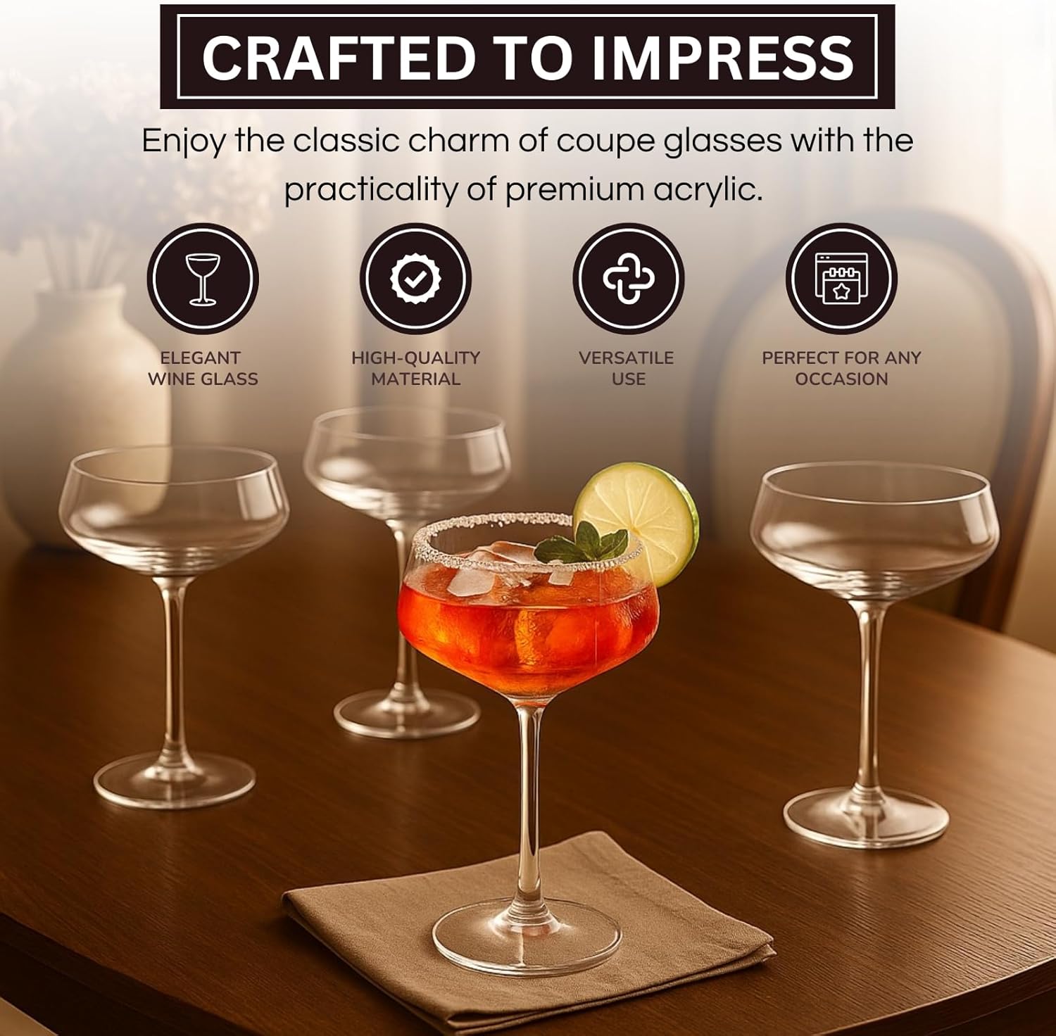 TEEK - Khen Acrylic – Set of 4 Stemmed 8 oz Clear Cocktail Glasses HOME DECOR TEEK KS