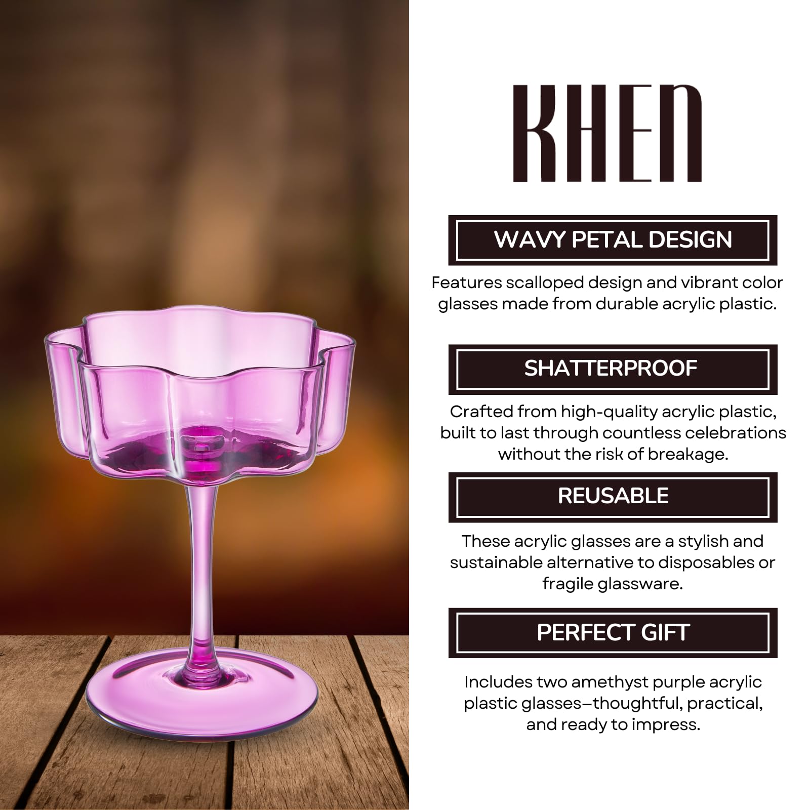 TEEK - Flower Wave Coupe Cocktail Colored Glasses Set | Amethyst Purple HOME DECOR TEEK KS