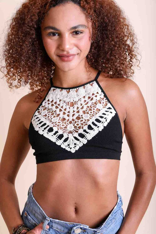 TEEK - Crochet Lace High Neck Bralette TOPS TEEK FG Black XS/S 