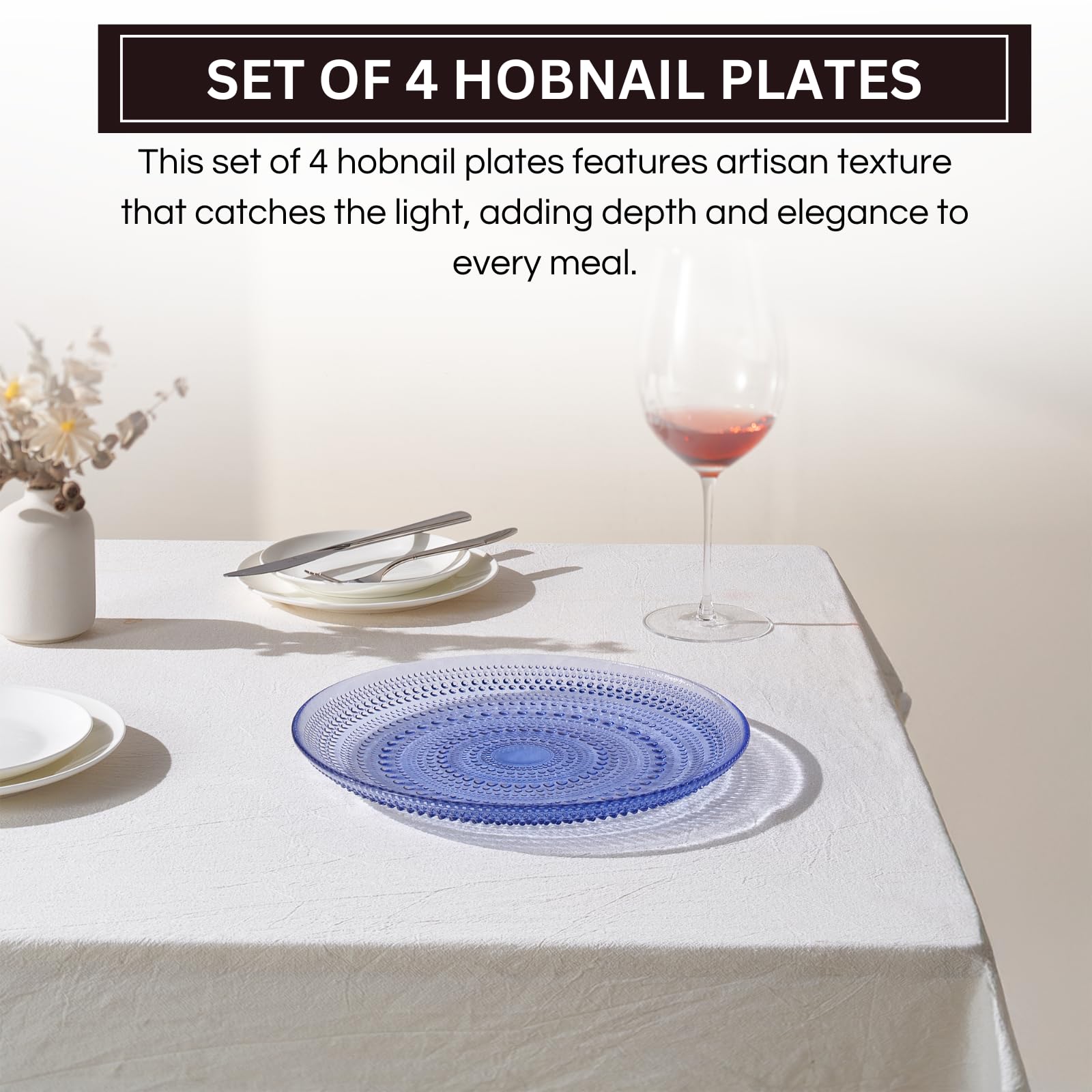 TEEK - Glass Hobnail Dinner or Charger Plates Set | Blue HOME DECOR TEEK KS