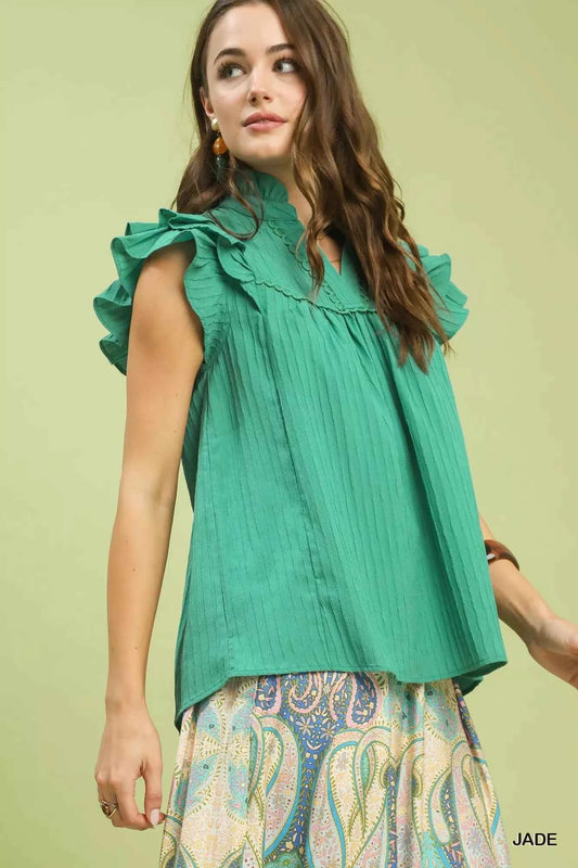 TEEK - Ruffle Sleeve Textured Babydoll Blouse TOPS TEEK Trend