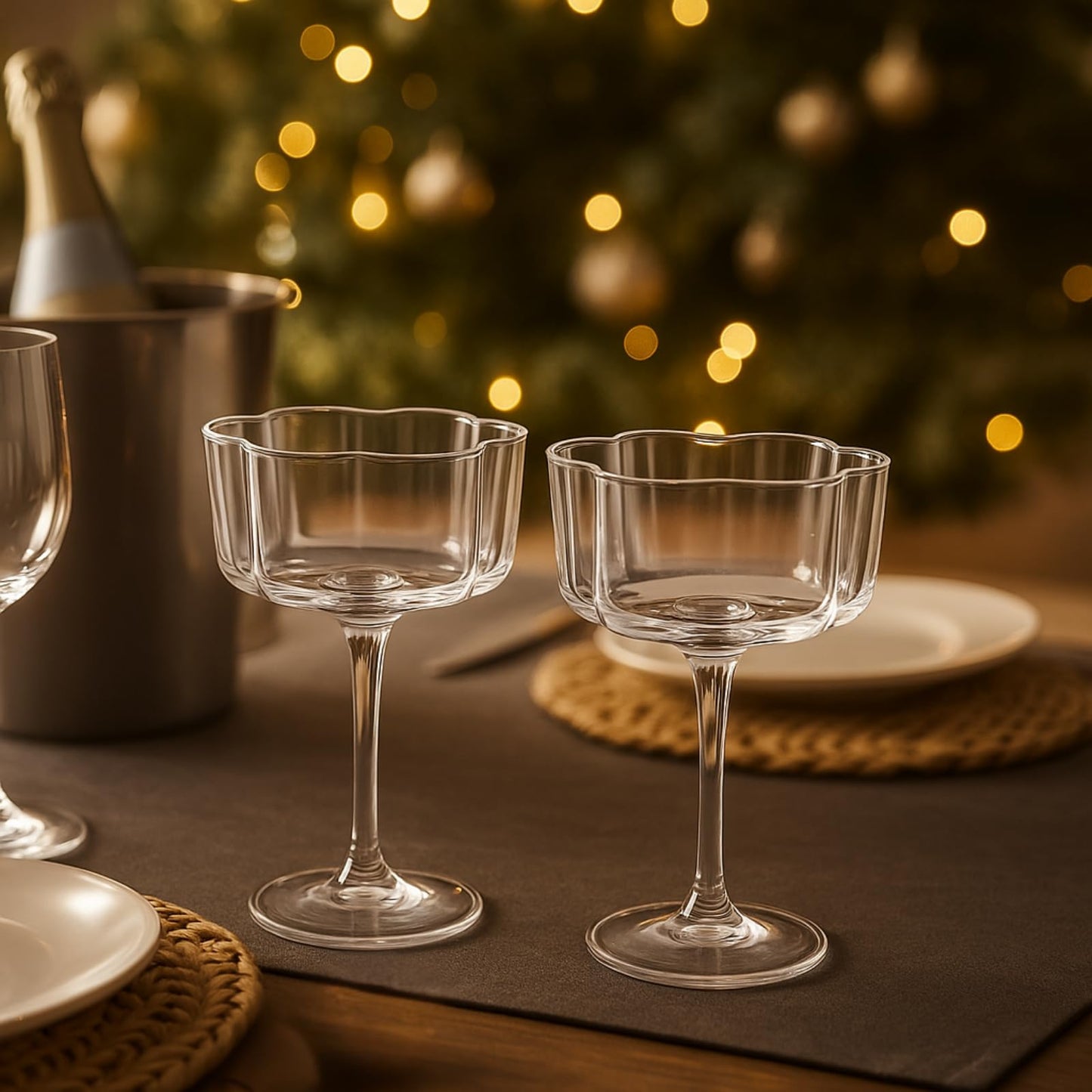 TEEK - Flower Wave Coupe Cocktail Colored Glasses Set | Clear HOME DECOR TEEK KS