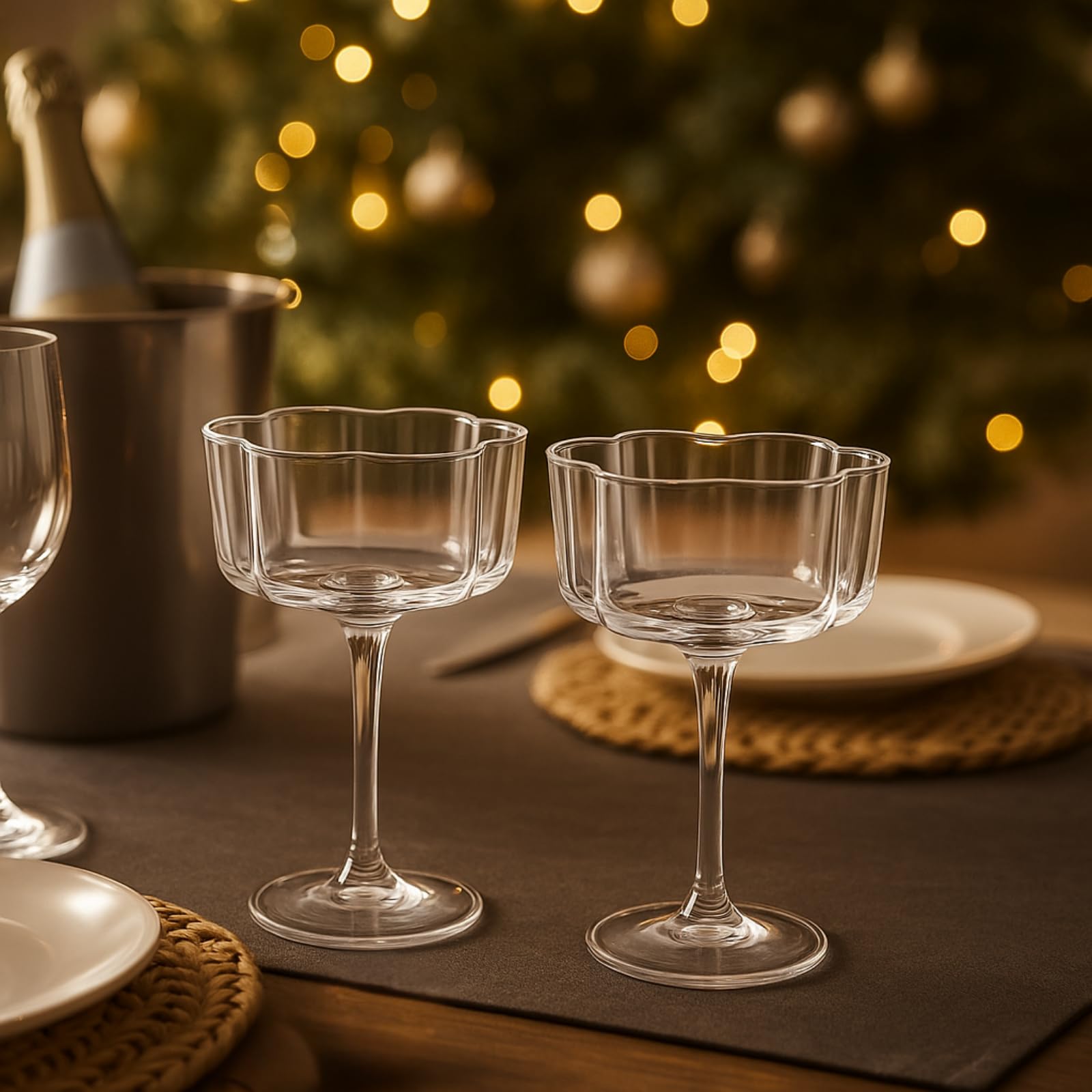 TEEK - Flower Wave Coupe Cocktail Colored Glasses Set | Clear HOME DECOR TEEK KS