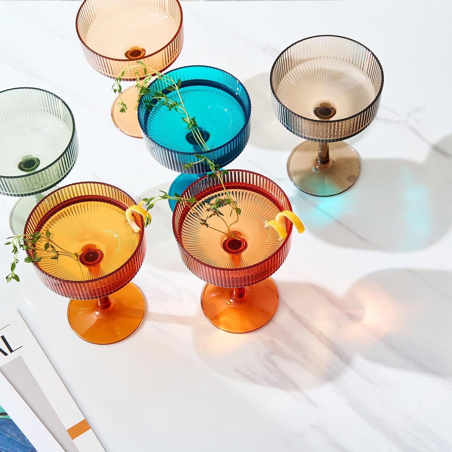 TEEK - ShatterproofEuro Ribbed Vintage Art Deco Tritan Glasses Set HOME DECOR TEEK KS