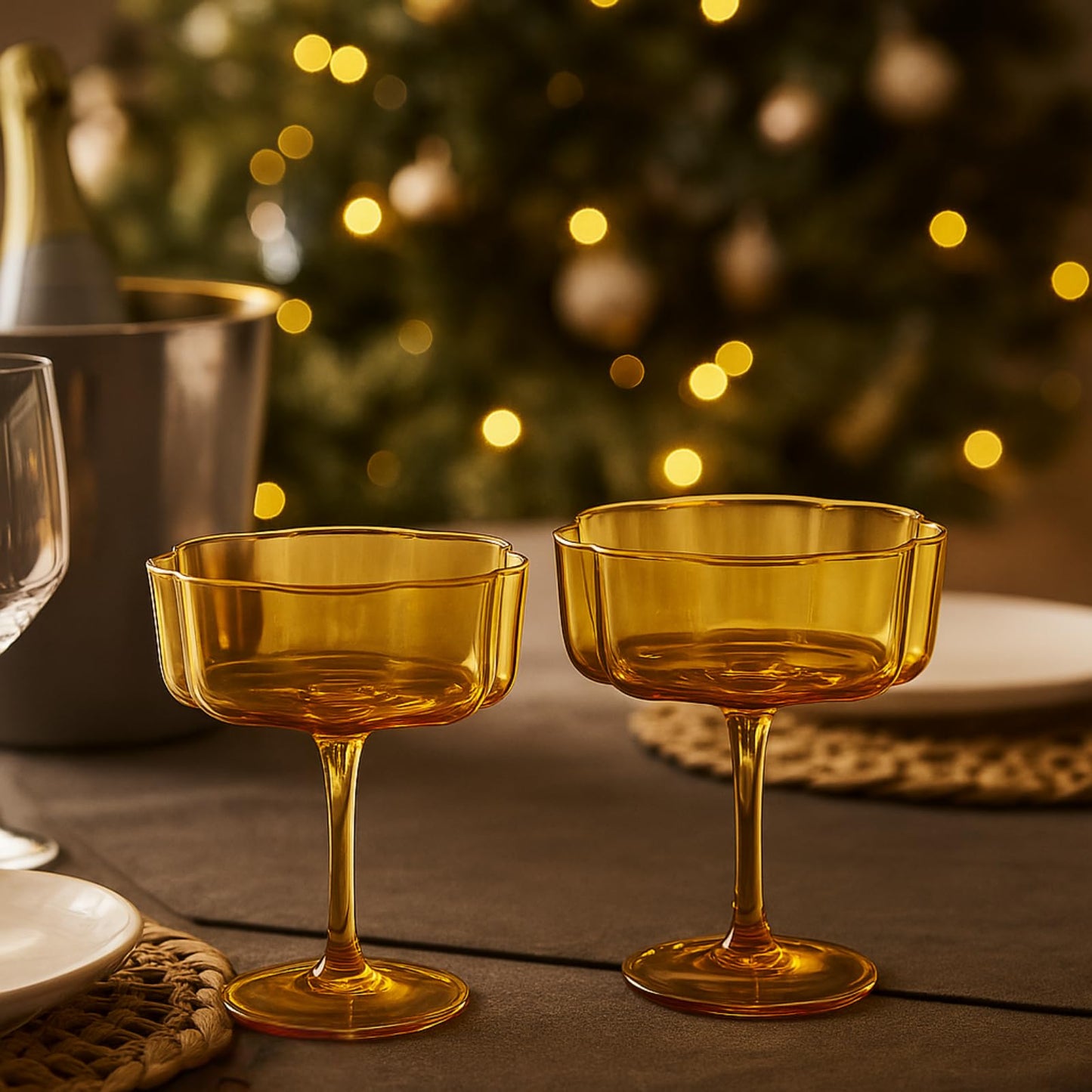 TEEK - Flower Wave Coupe Cocktail Colored Glasses Set | Amber HOME DECOR TEEK KS