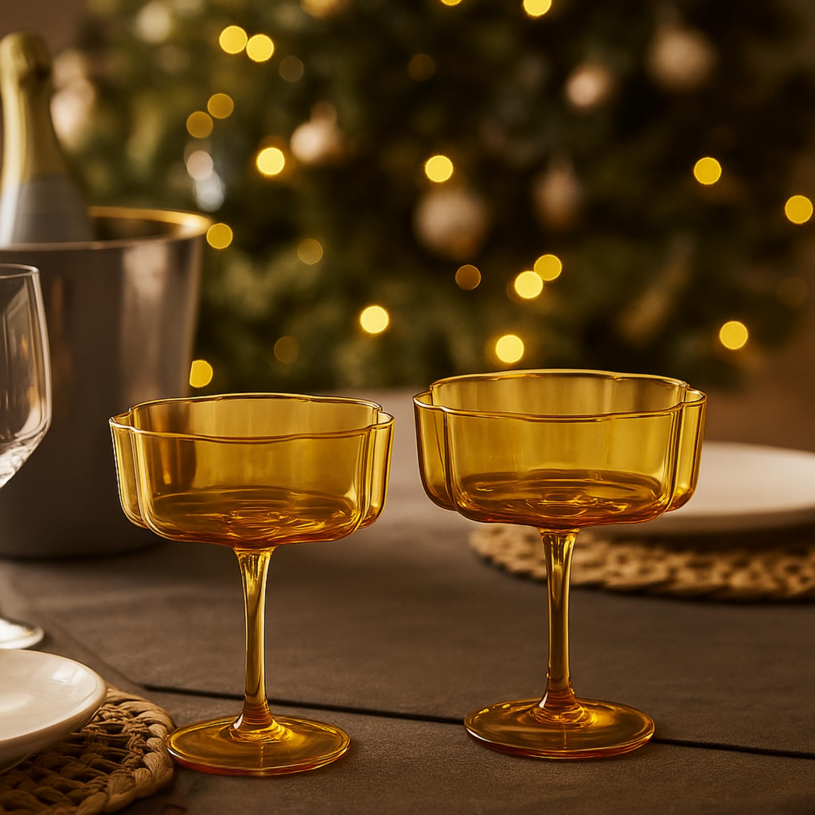 TEEK - Flower Wave Coupe Cocktail Colored Glasses Set | Amber HOME DECOR TEEK KS