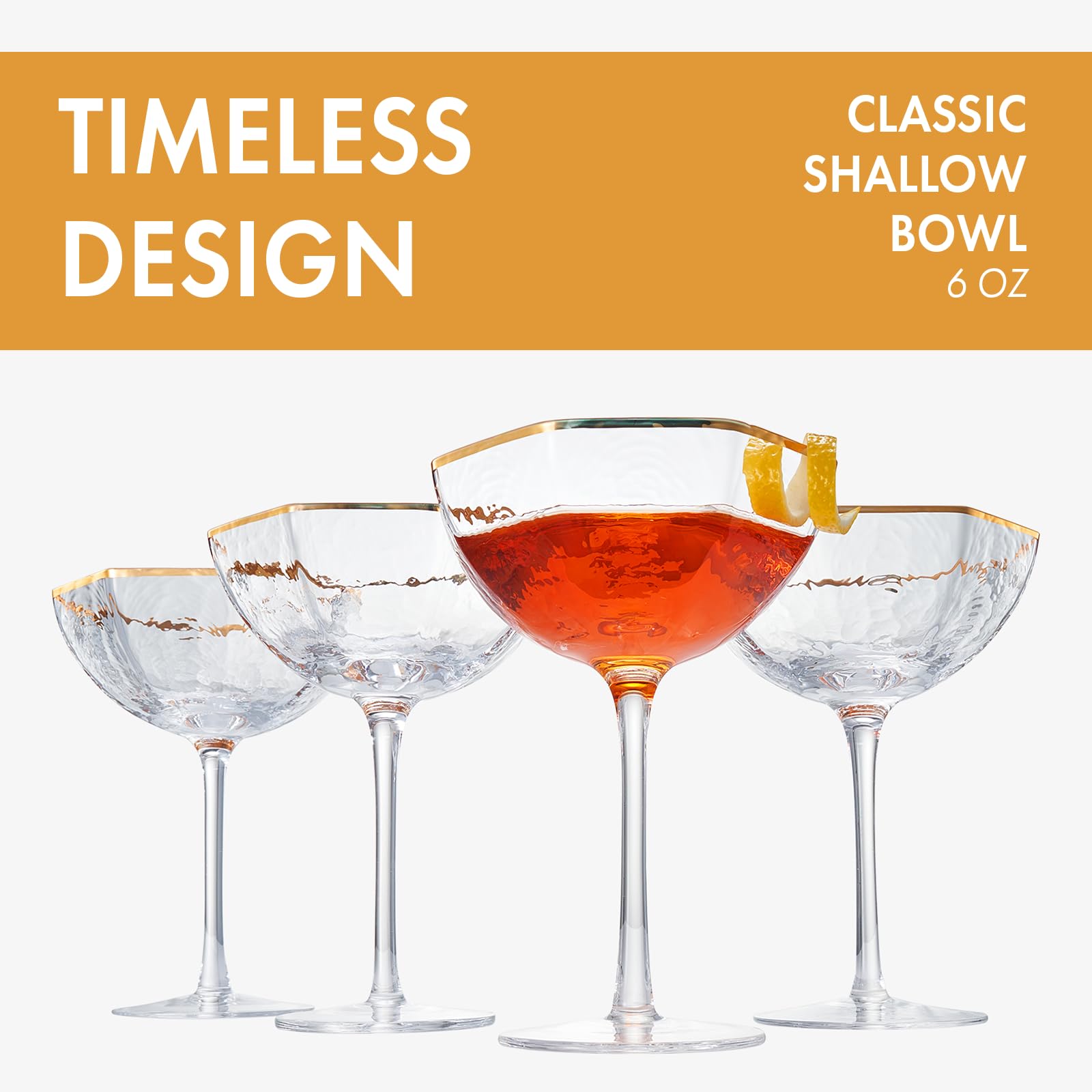 TEEK - Vintage Octagonal Champagne Coupe Cocktail Glasses Set | Gold Rim HOME DECOR TEEK KS