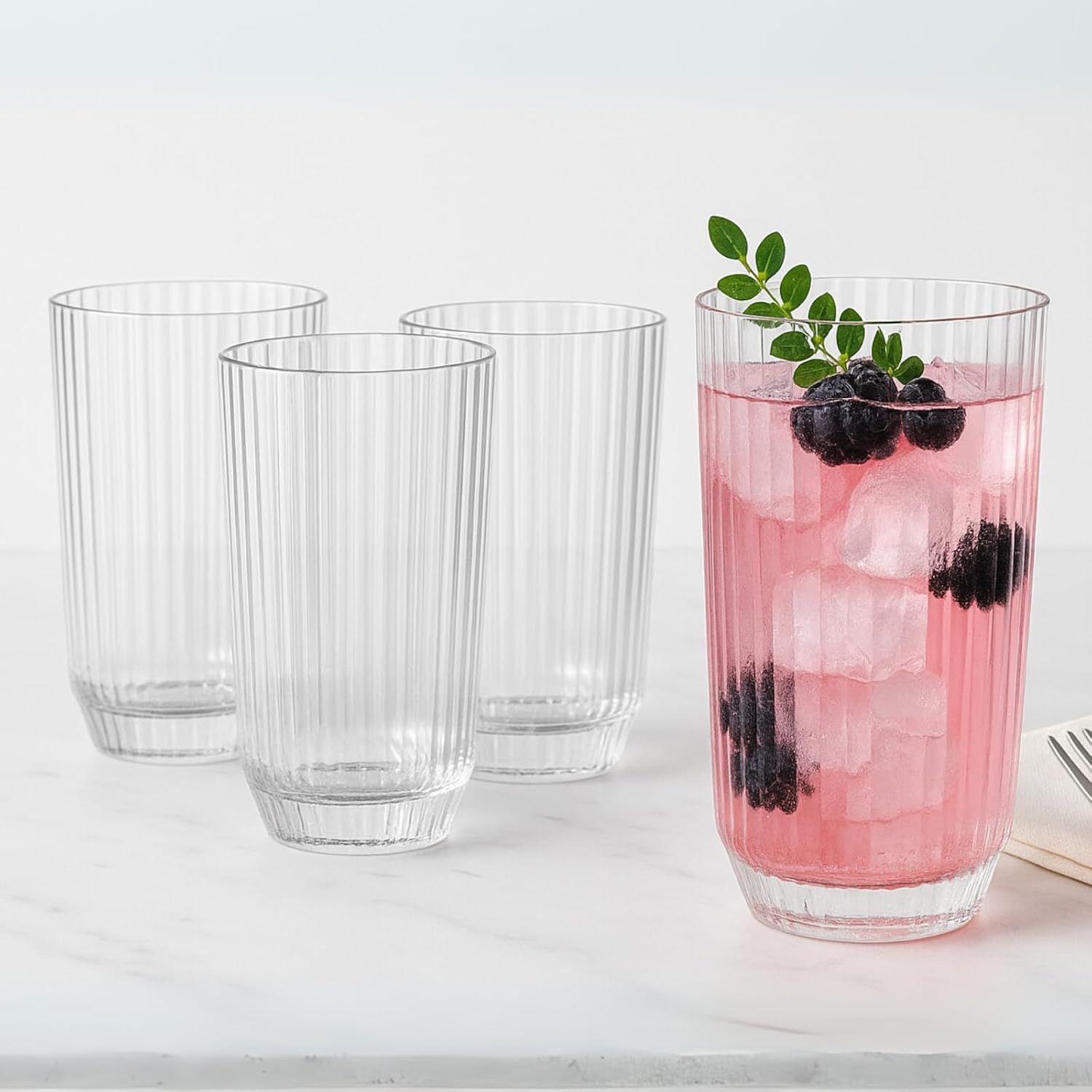 TEEK - Khen Shatterproof Ribbed - Set of 4 Clear 12oz Tritan Tumblers HOME DECOR TEEK KS