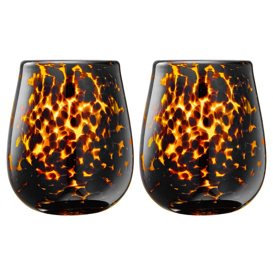 TEEK - Leopard Print Amber Colored Stemless Wine Glass Set HOME DECOR TEEK KS