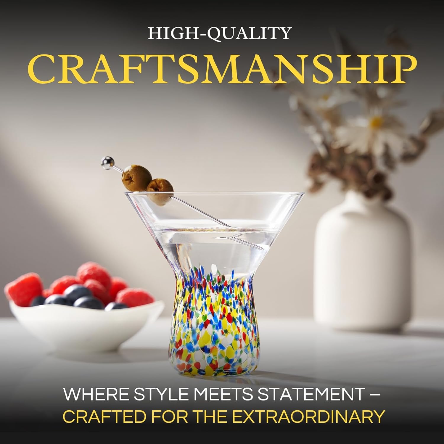 TEEK - Stemless Martini Hand Blown Mexican Confetti Drinkware Set | Clear HOME DECOR TEEK KS