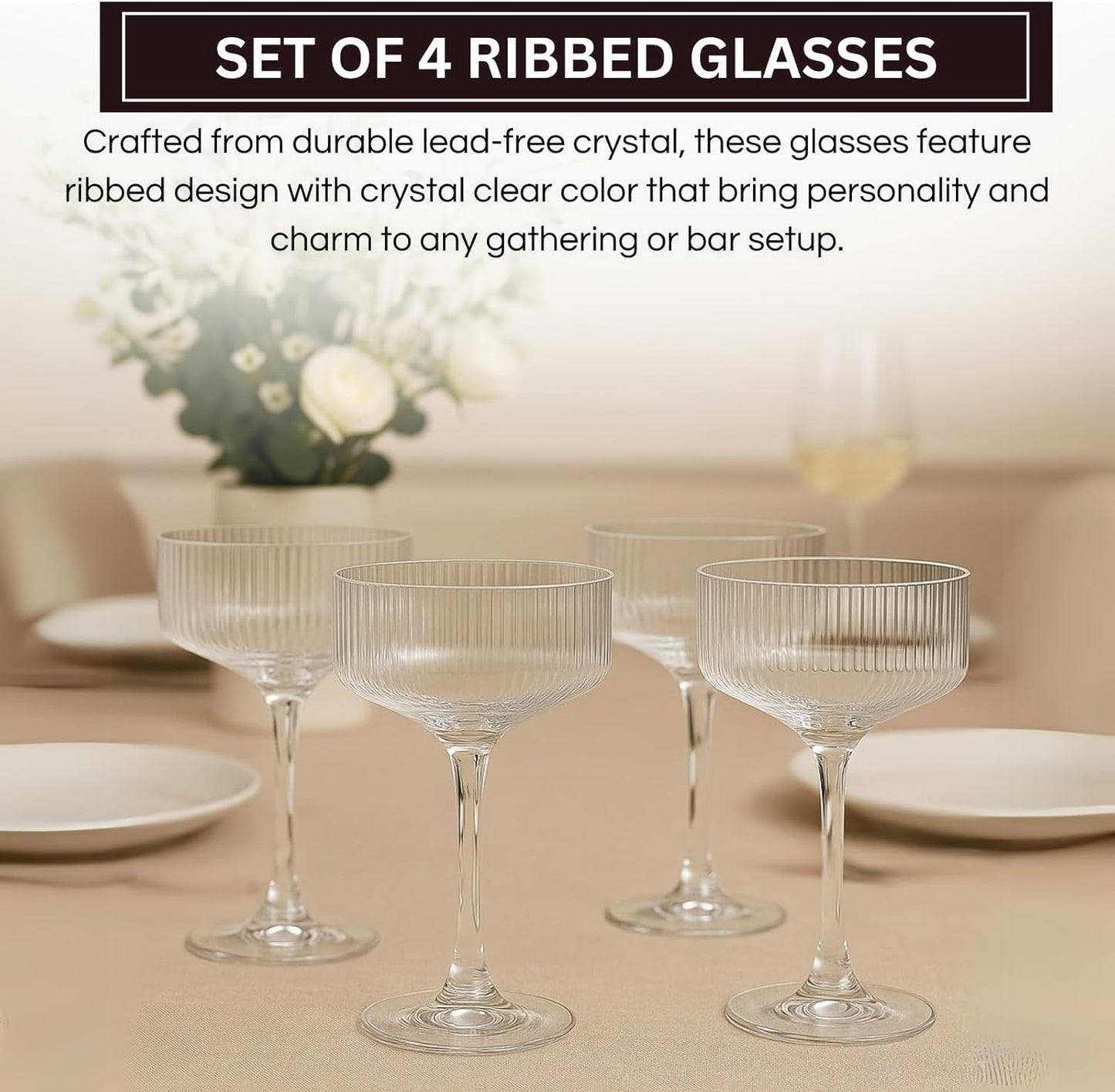 TEEK - Ribbed Cocktail Glasses Set – 10oz Clear HOME DECOR TEEK KS