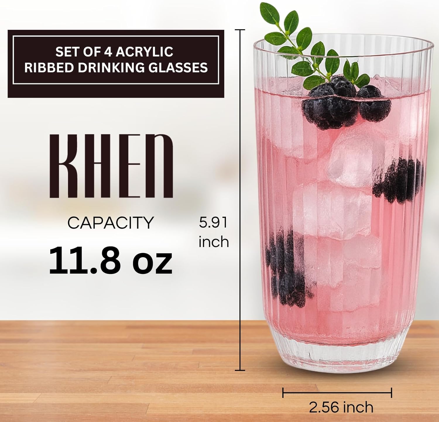 TEEK - Khen Shatterproof Ribbed - Set of 4 Clear 12oz Tritan Tumblers HOME DECOR TEEK KS