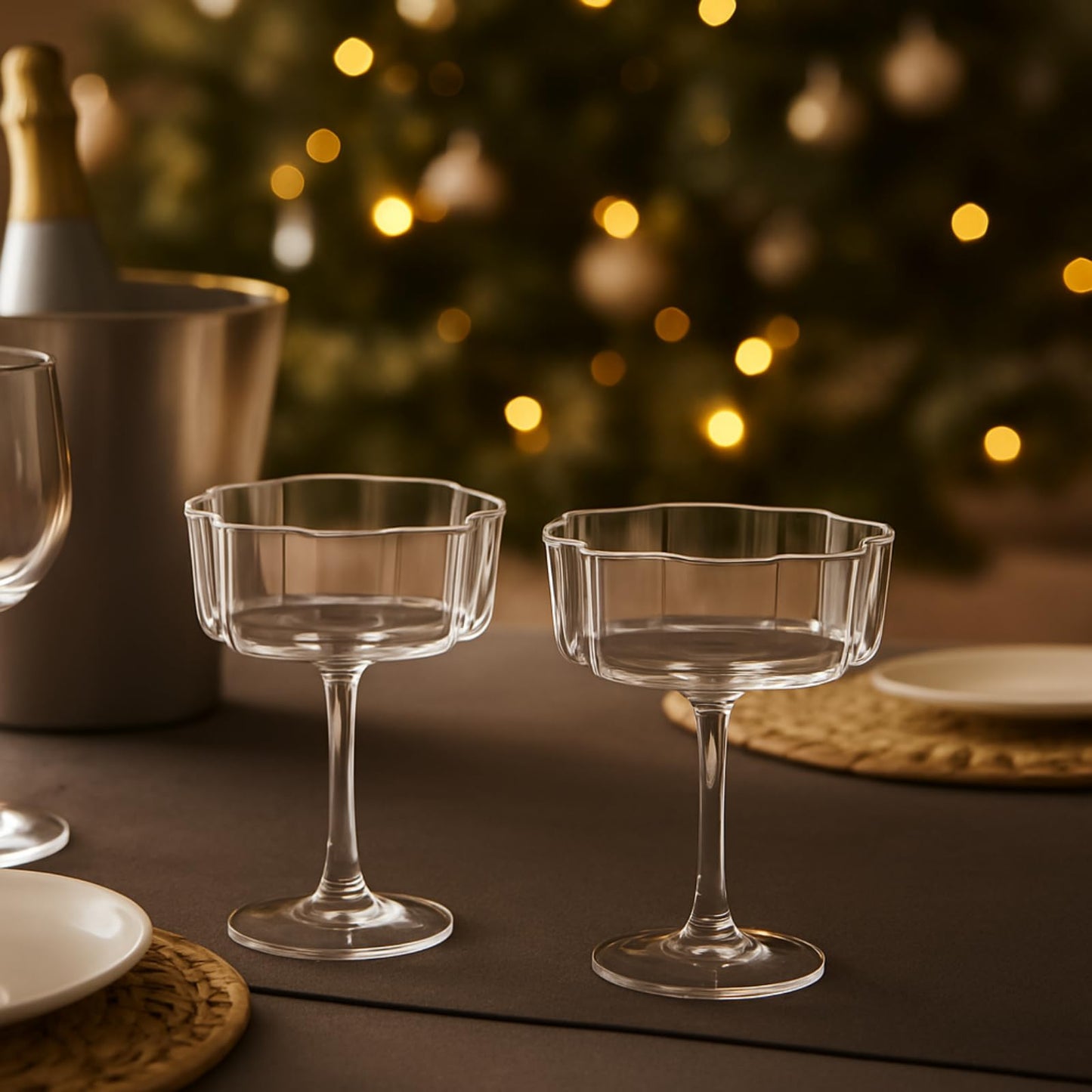 TEEK - Flower Wave Coupe Cocktail Colored Glasses Set | Grey HOME DECOR TEEK KS