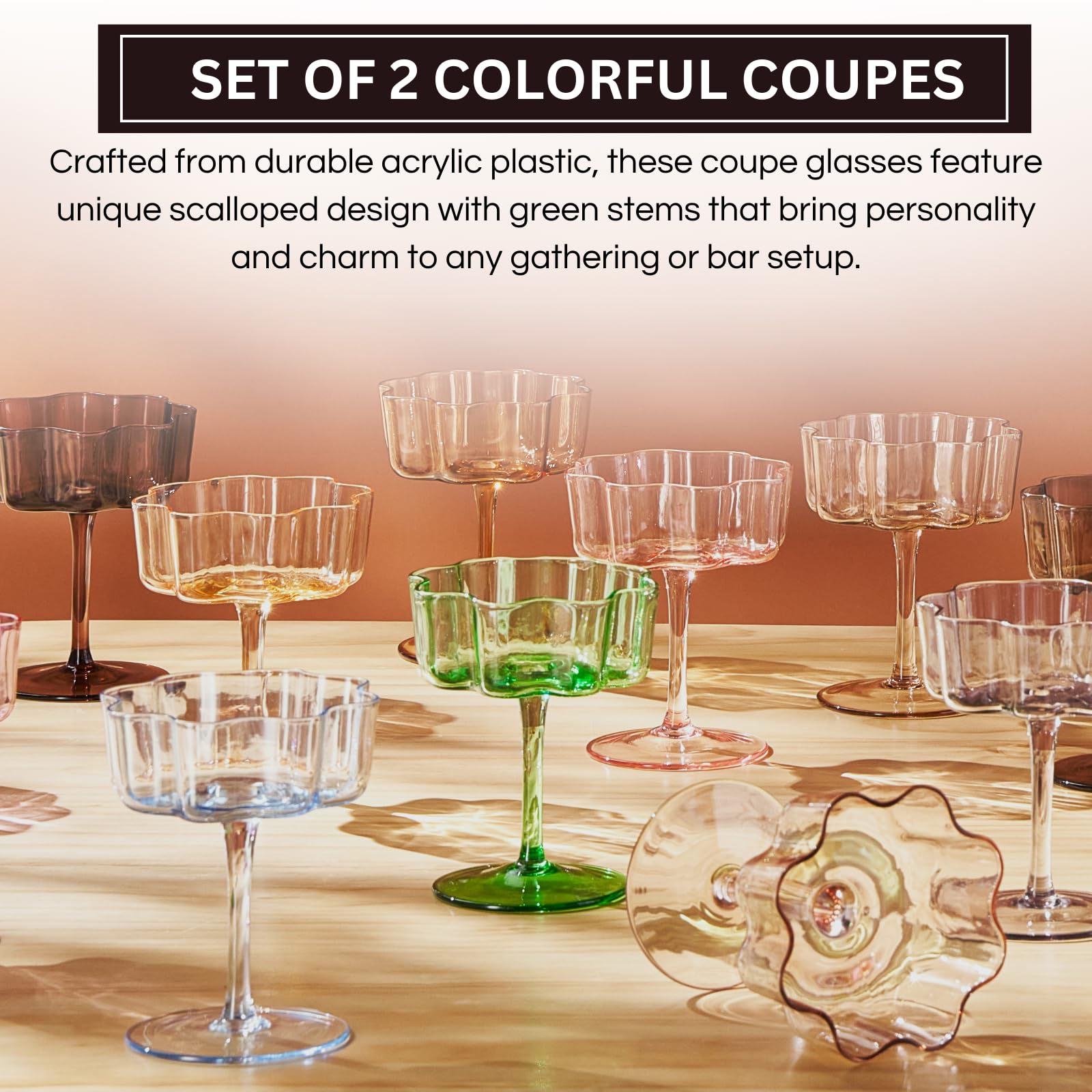 TEEK - Flower Wave Coupe Cocktail Colored Glasses Set | Jade HOME DECOR TEEK KS