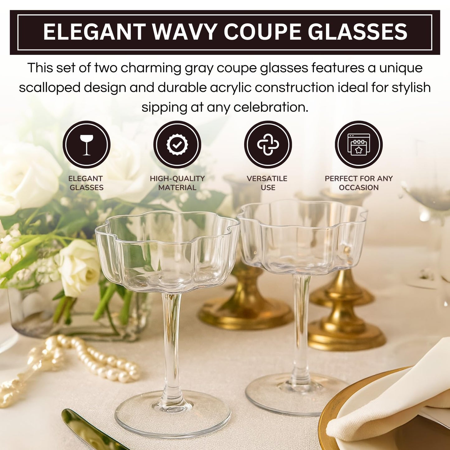 TEEK - Flower Wave Coupe Cocktail Colored Glasses Set | Grey HOME DECOR TEEK KS