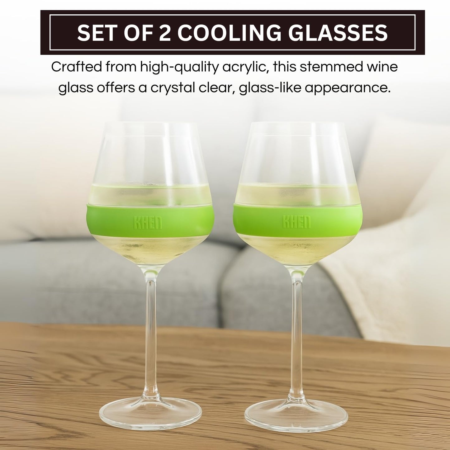 TEEK - Stemmed Acrylic Cooling Wine Glasses 14oz Set | Green HOME DECOR TEEK KS