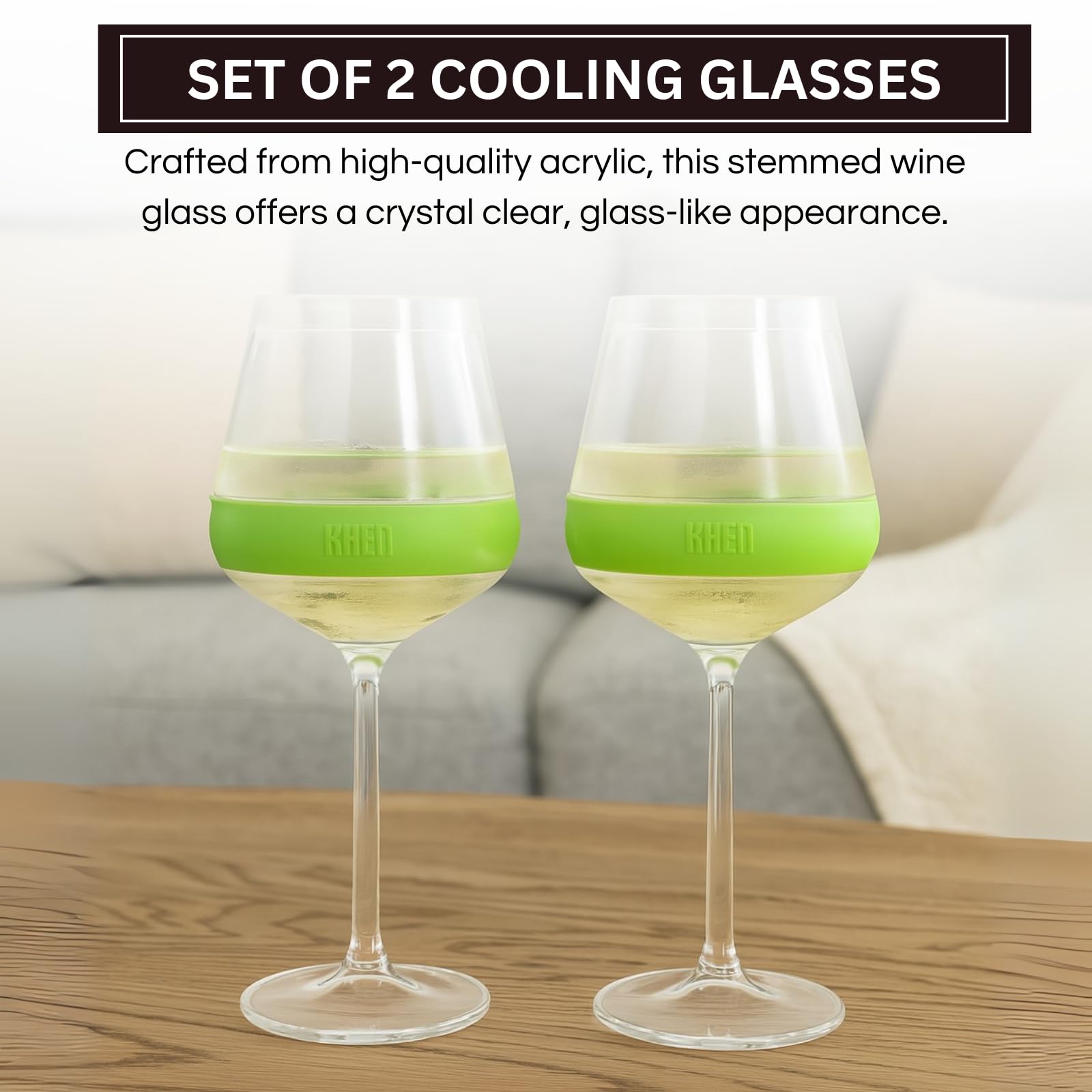 TEEK - Stemmed Acrylic Cooling Wine Glasses 14oz Set | Green HOME DECOR TEEK KS