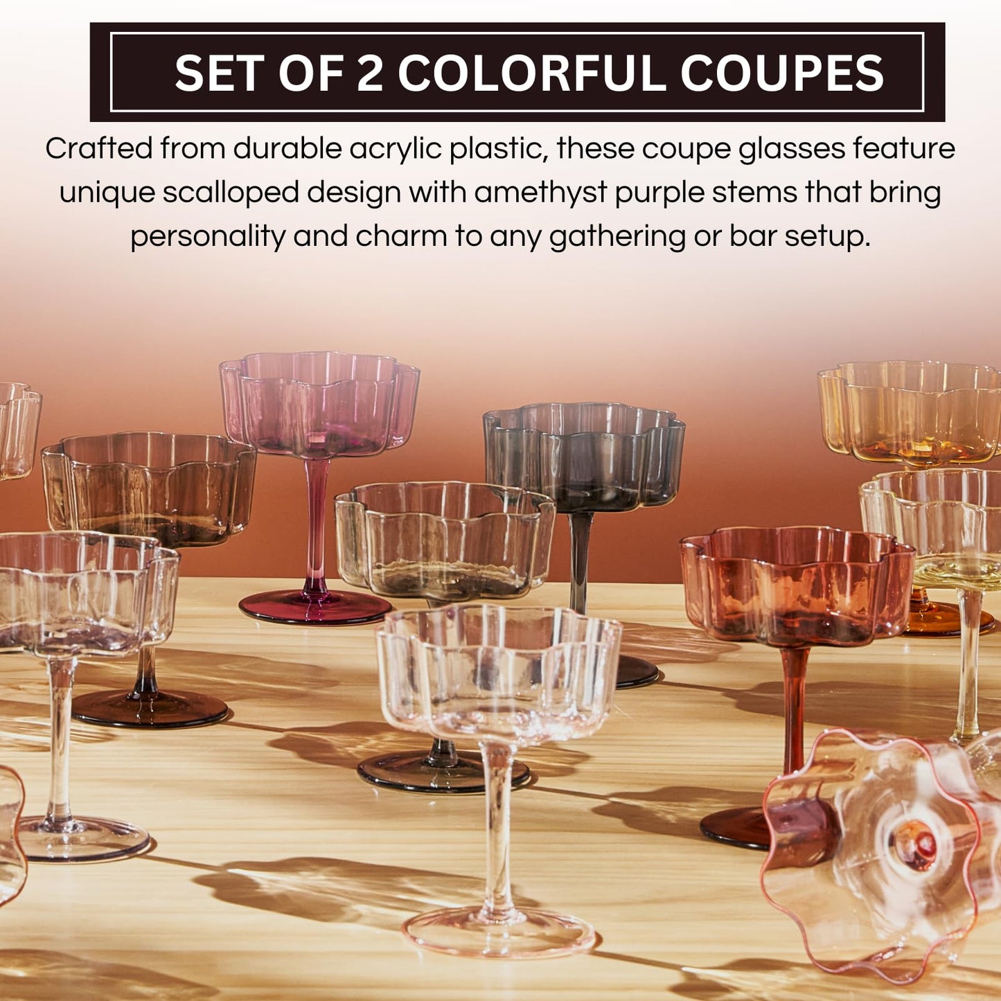TEEK - Flower Wave Coupe Cocktail Colored Glasses Set | Amethyst Purple HOME DECOR TEEK KS