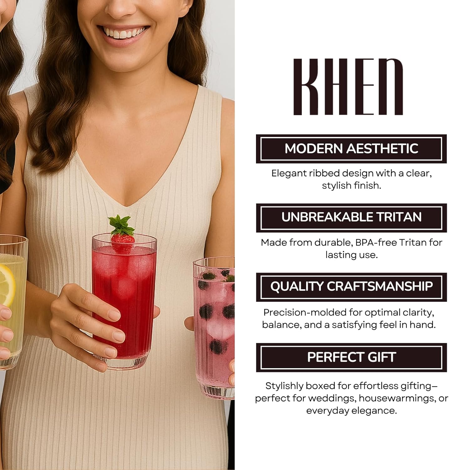 TEEK - Khen Shatterproof Ribbed - Set of 4 Clear 12oz Tritan Tumblers HOME DECOR TEEK KS