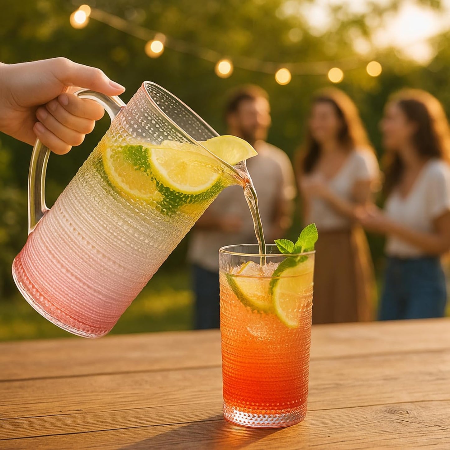 TEEK - Khen Hobnail Pitcher, Vintage Style Textured Borosilicate - 7.8 Inch Pink HOME DECOR TEEK KS