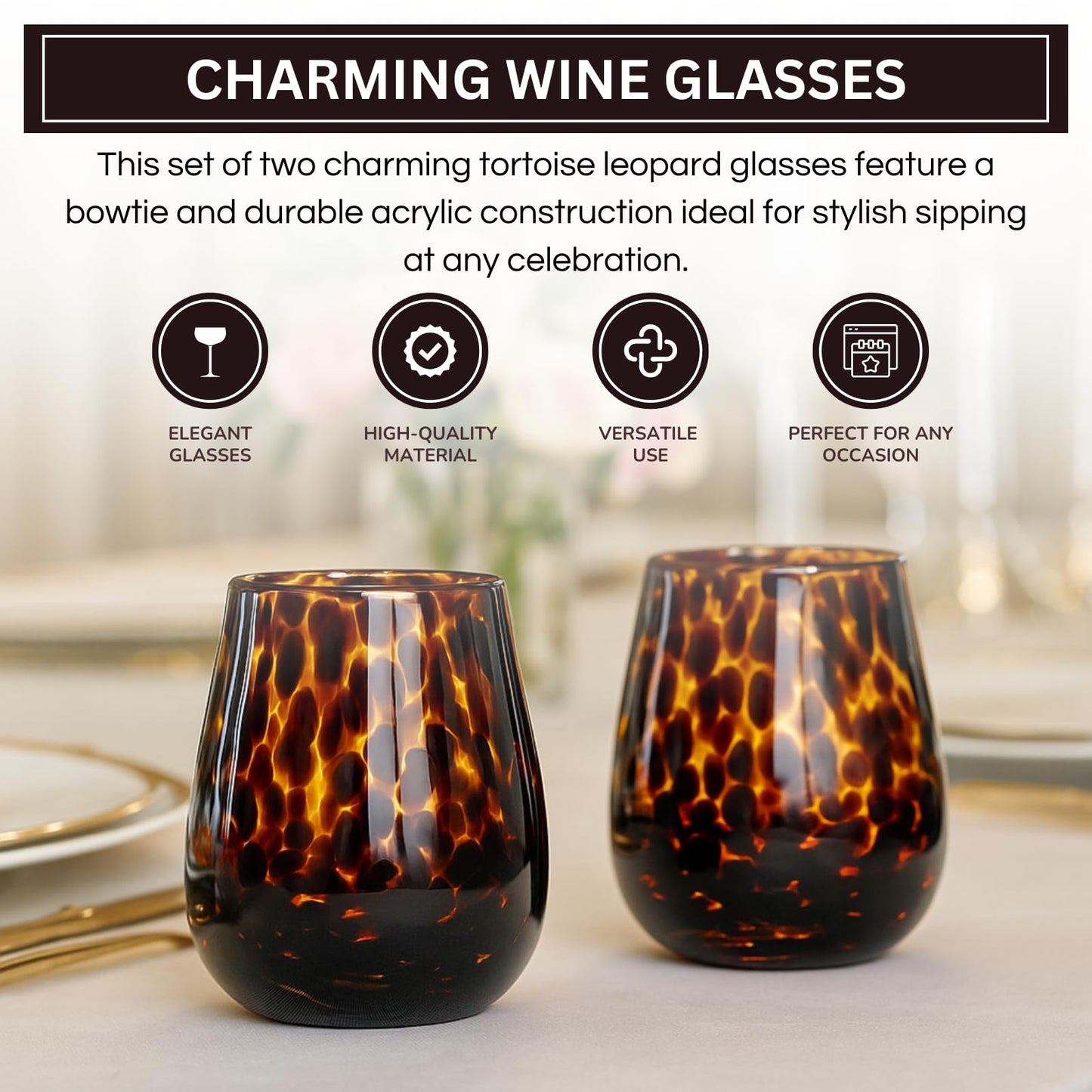 TEEK - Leopard Print Amber Colored Stemless Wine Glass Set HOME DECOR TEEK KS