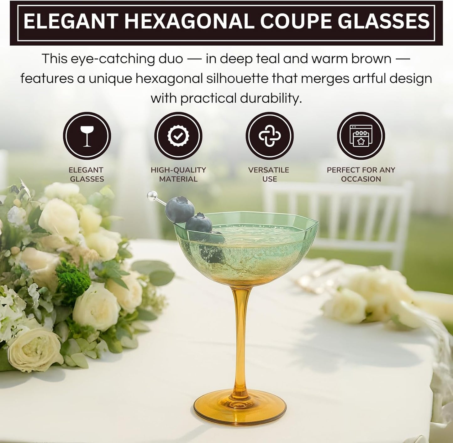 TEEK - Hexagonal Coupe Glasses Set | Teal + Brown HOME DECOR TEEK KS