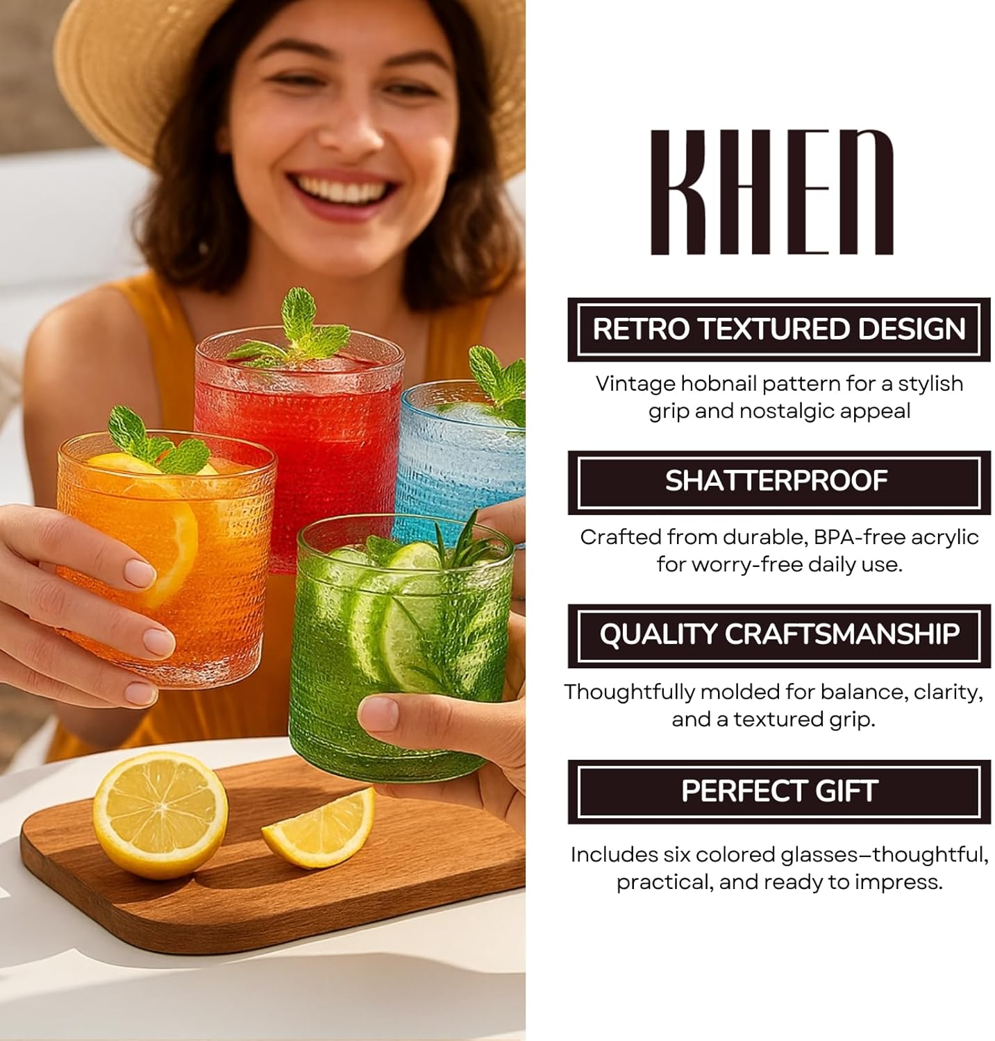 TEEK - Retro-Inspired Hobnail Acrylic Lowball Glasses Set HOME DECOR TEEK KS