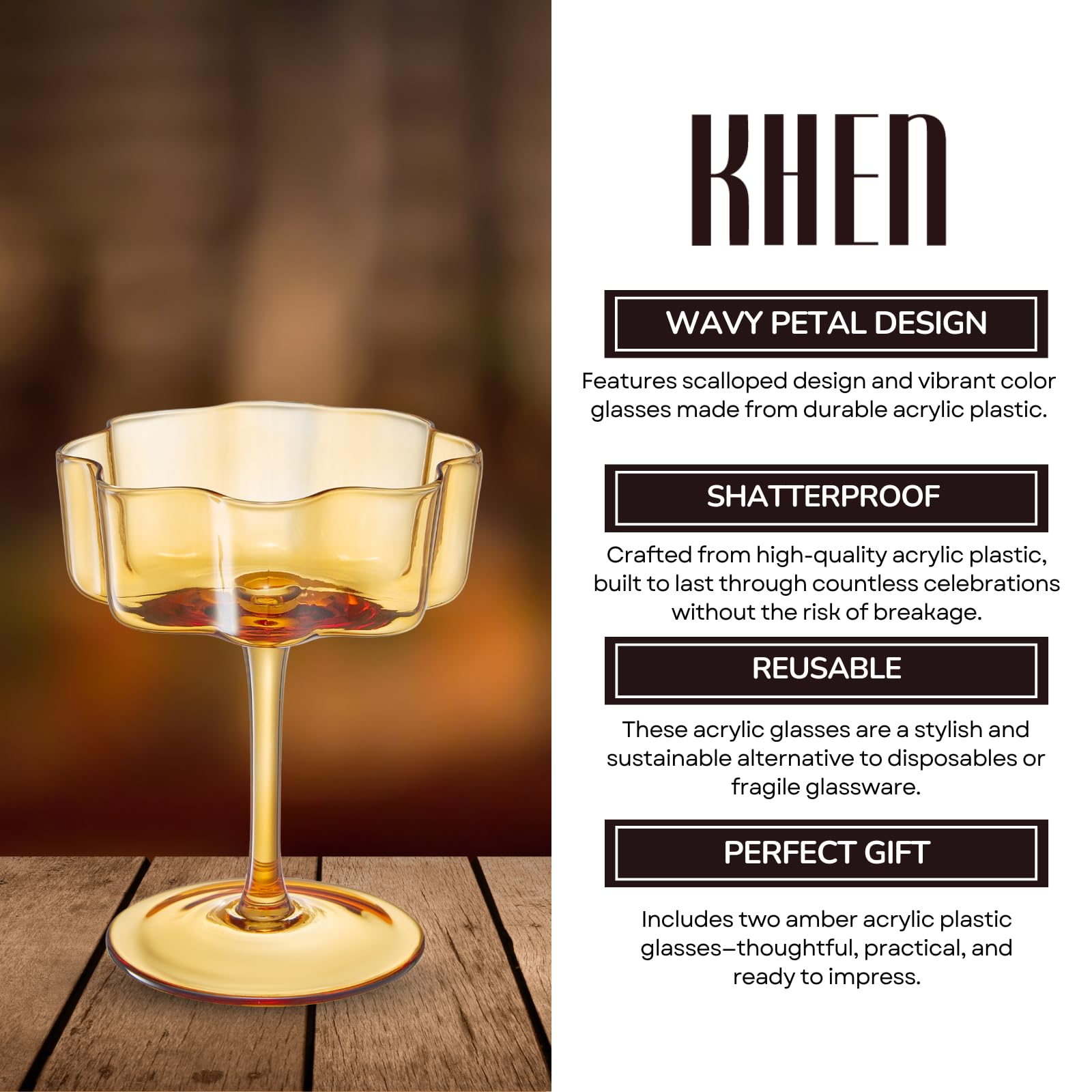 TEEK - Flower Wave Coupe Cocktail Colored Glasses Set | Amber HOME DECOR TEEK KS