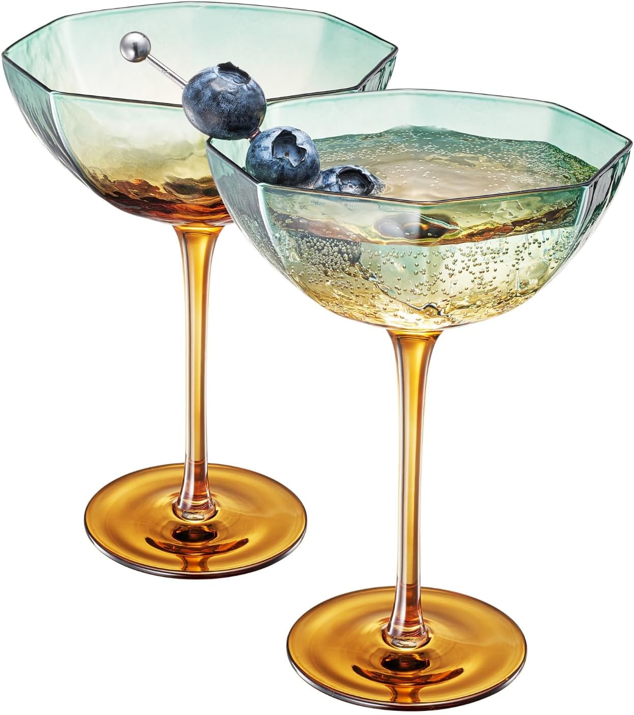 TEEK - Hexagonal Coupe Glasses Set | Teal + Brown HOME DECOR TEEK KS