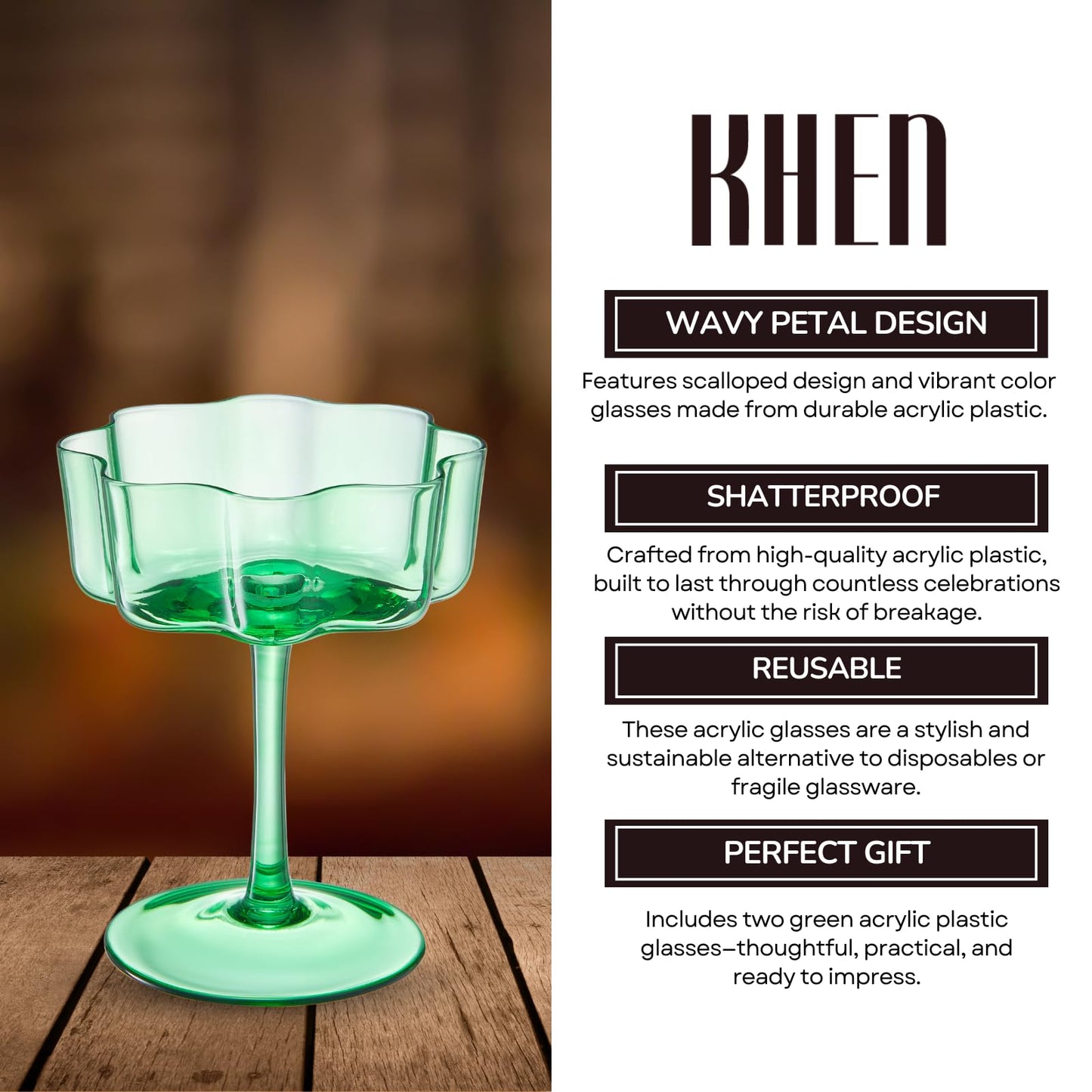 TEEK - Flower Wave Coupe Cocktail Colored Glasses Set | Jade HOME DECOR TEEK KS